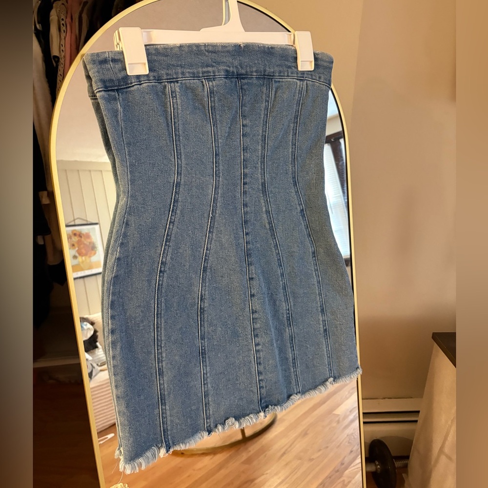 Blue Denim Strapless Dress